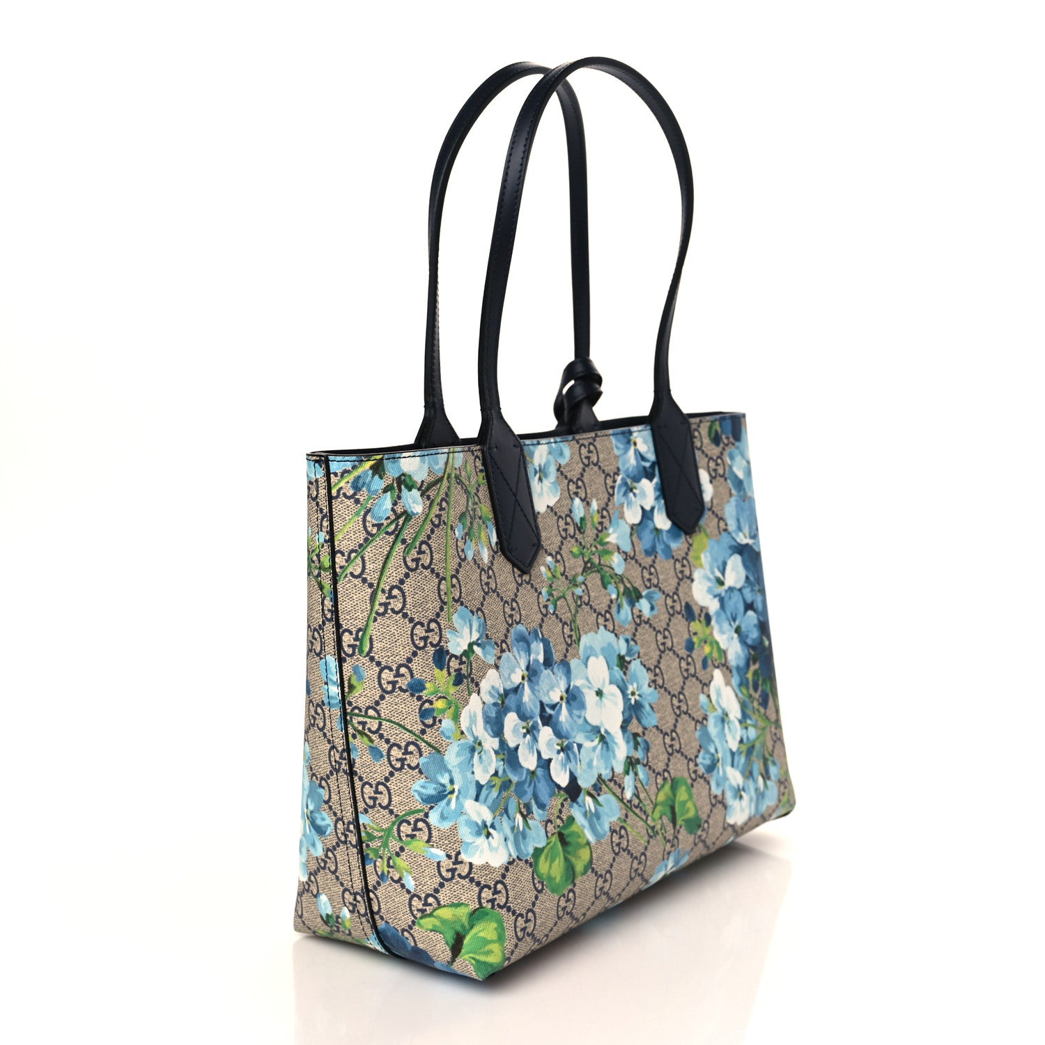 Gucci GG Supreme Monogram Blooms Small Reversible Tote Beige Blue Navy 3 of 10