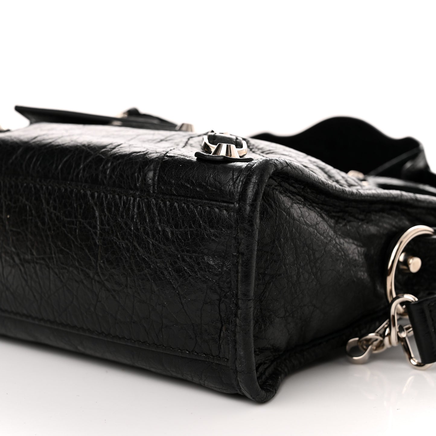 Agneau Classic Silver Hardware Mini City Logo Strap Black White