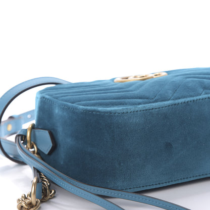 Gucci Velvet Matelasse Small GG Marmont Chain Shoulder Bag Pavone Cyan 6 of 9