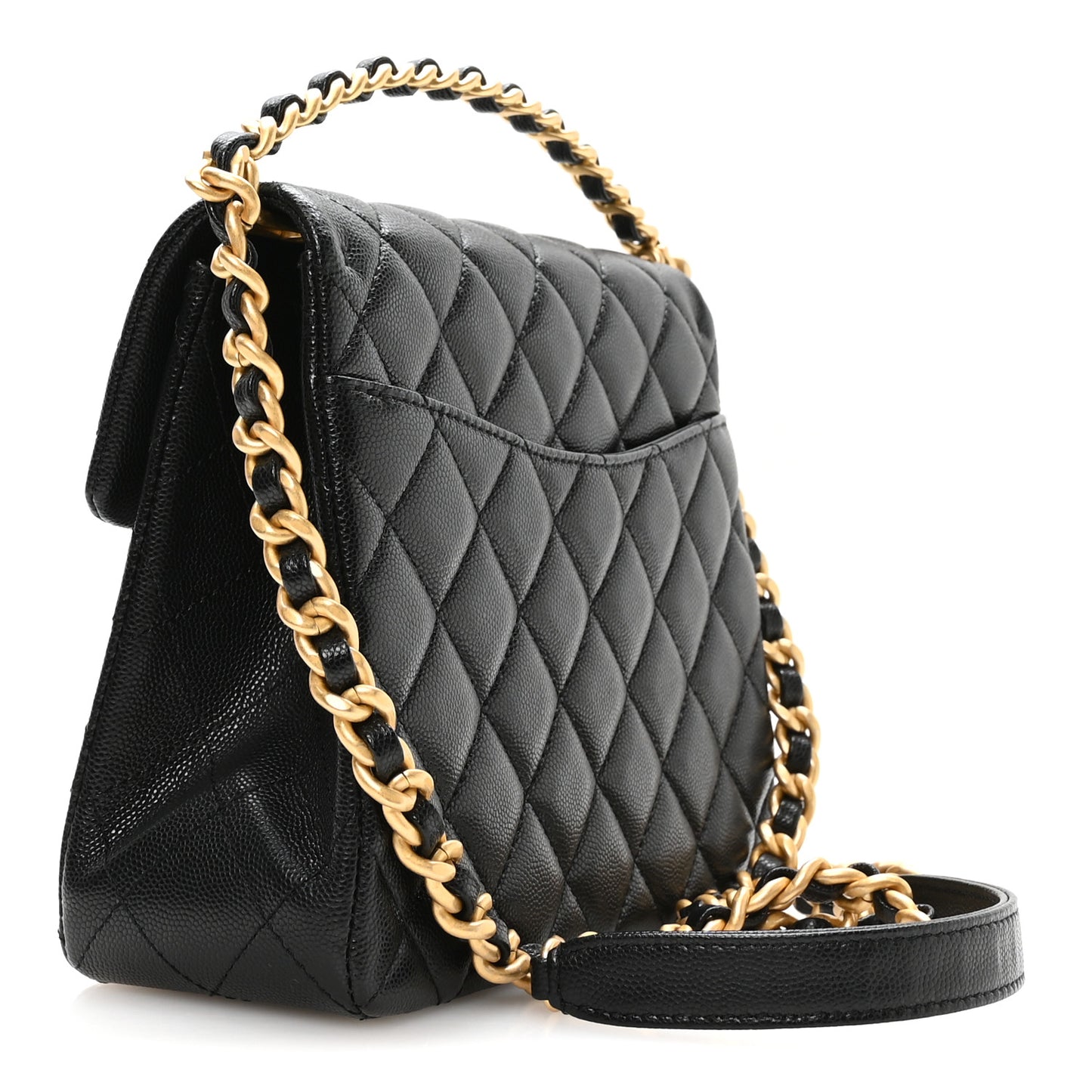 Caviar Quilted 31 Rue Cambon Top Handle Flap Black