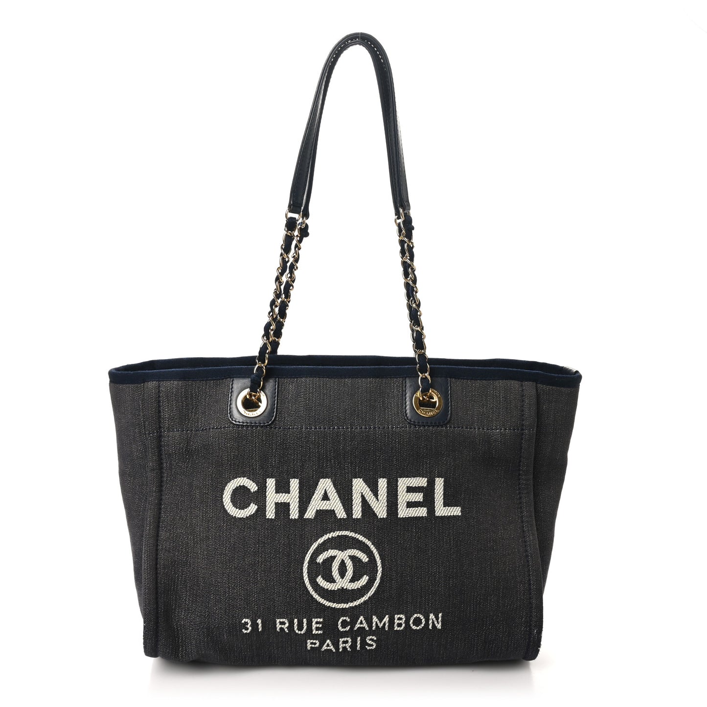 Lurex Canvas Small Deauville Tote Navy Blue Gold
