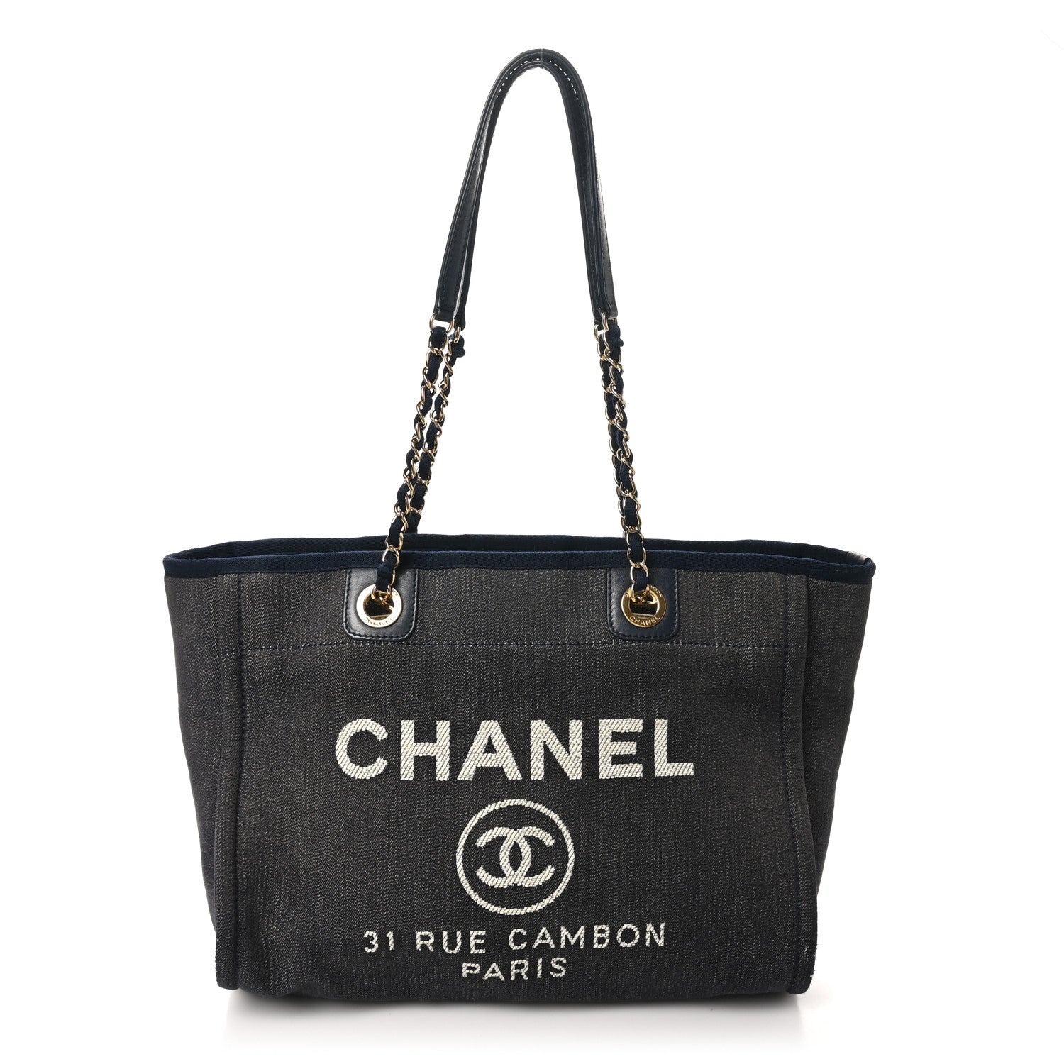 Chanel Lurex Canvas Small Deauville Tote Navy Blue Gold 1 of 11