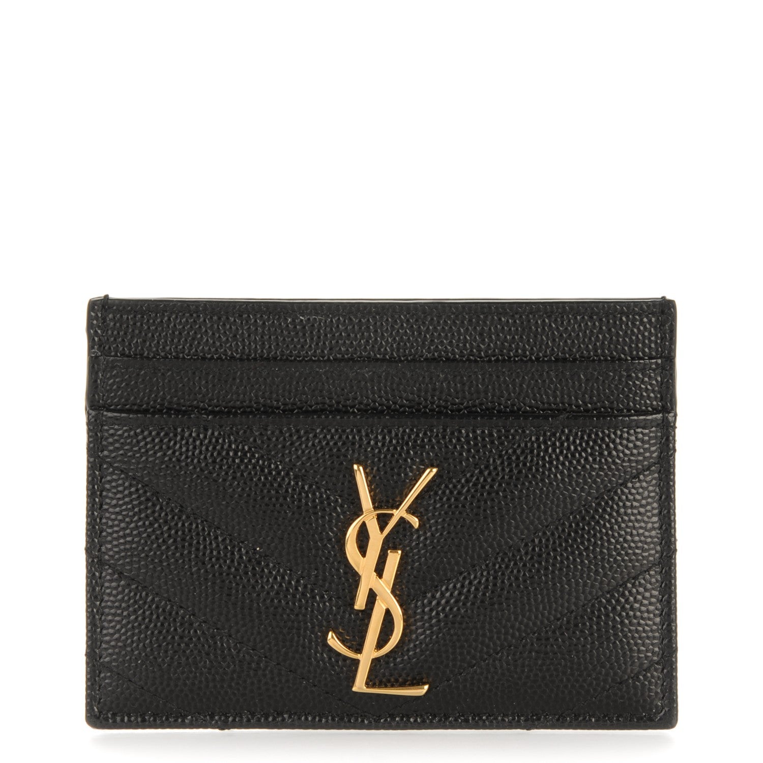 Saint Laurent Grain De Poudre Matelasse Chevron Monogram Credit Card Case Black 1 of 6