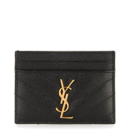 Saint Laurent Grain De Poudre Matelasse Chevron Monogram Credit Card Case Black 1 of 6