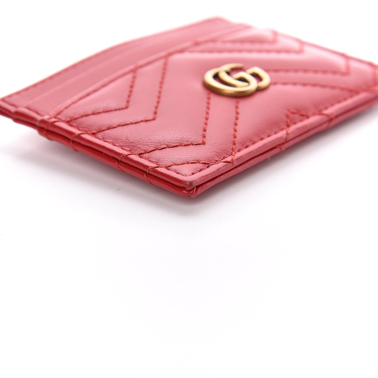 Calfskin Matelasse GG Marmont Card Holder Hibiscus Red