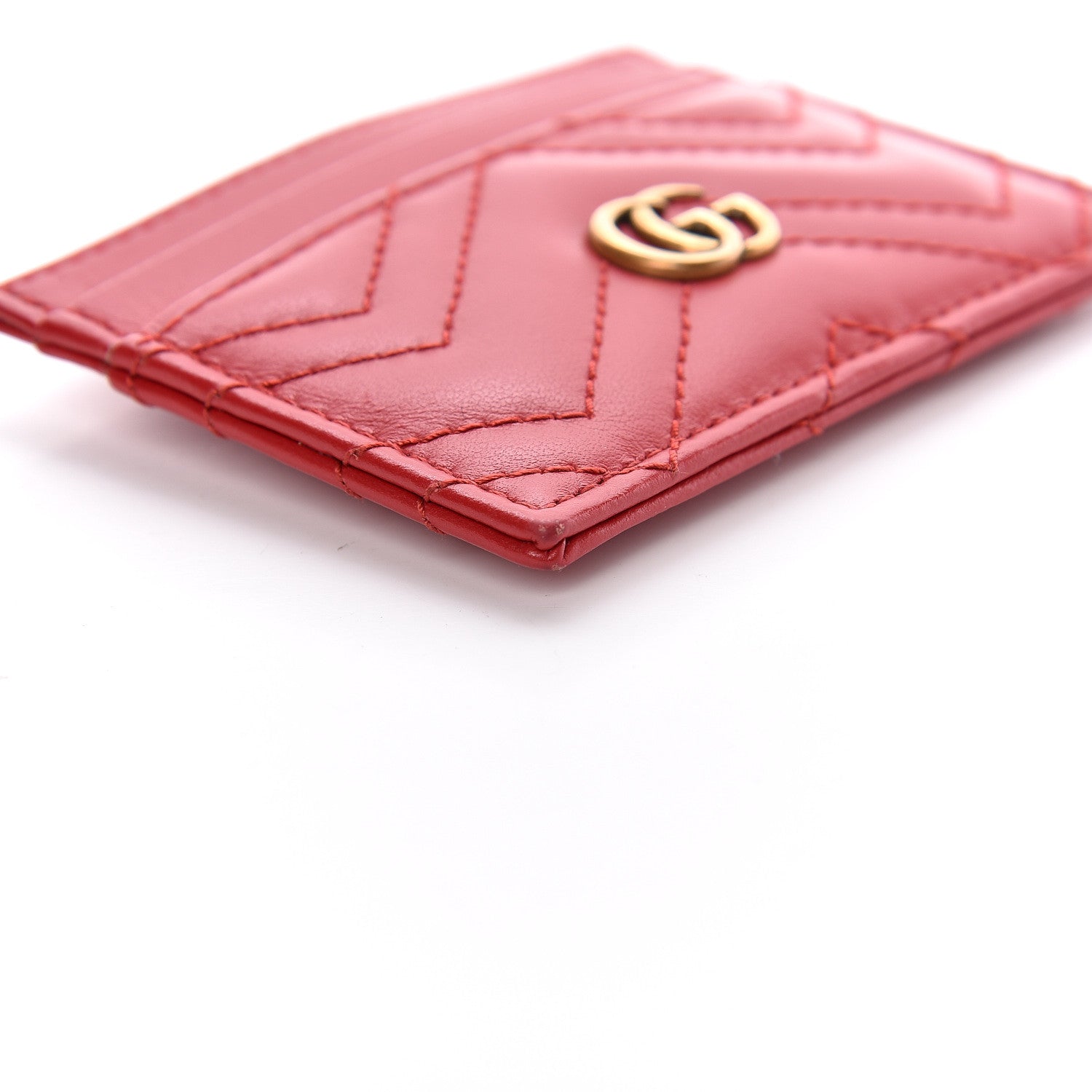 Gucci Calfskin Matelasse GG Marmont Card Holder Hibiscus Red 7 of 9