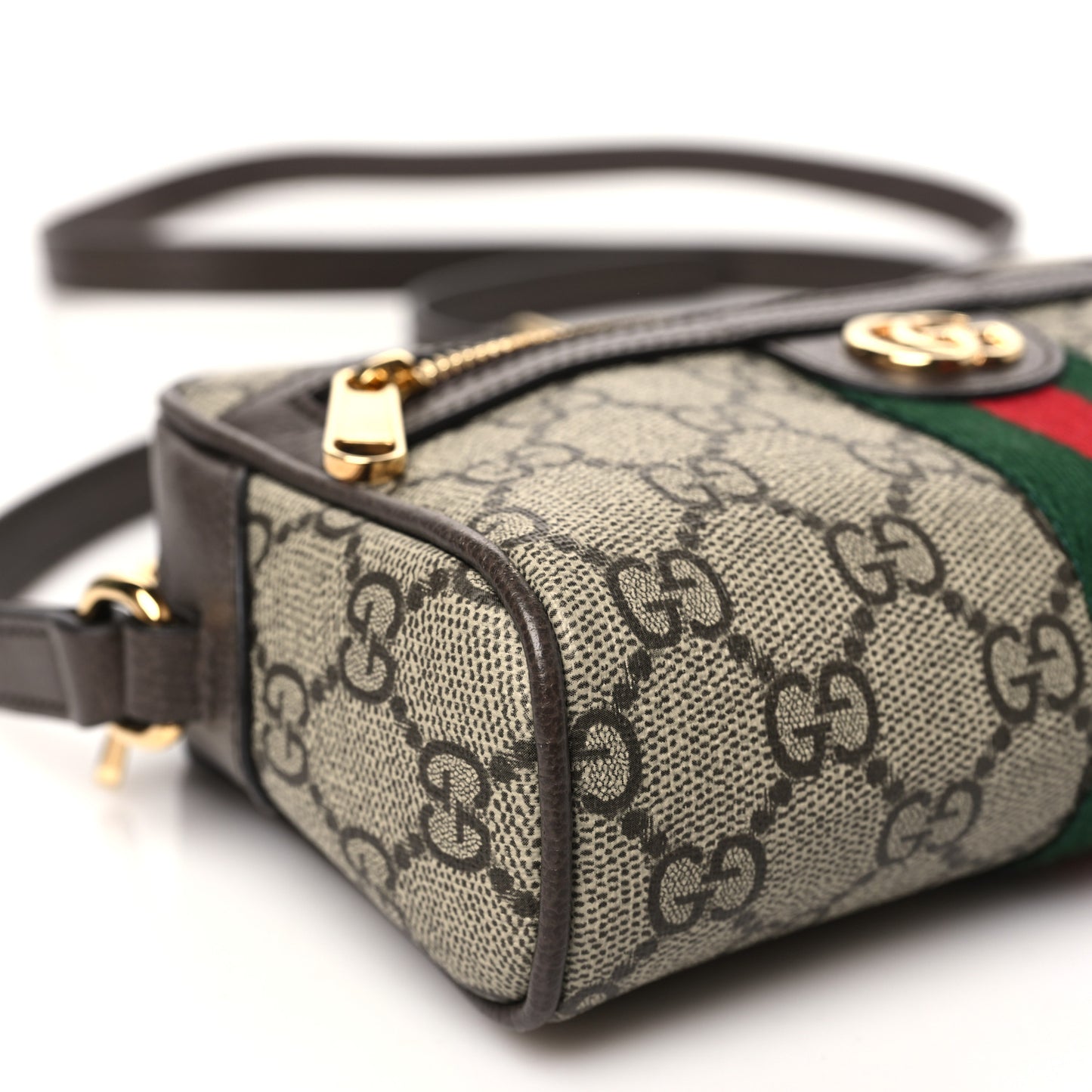 GG Supreme Monogram Textured Dollar Calfskin Mini Ophidia Shoulder Bag Beige Ebony New Acero