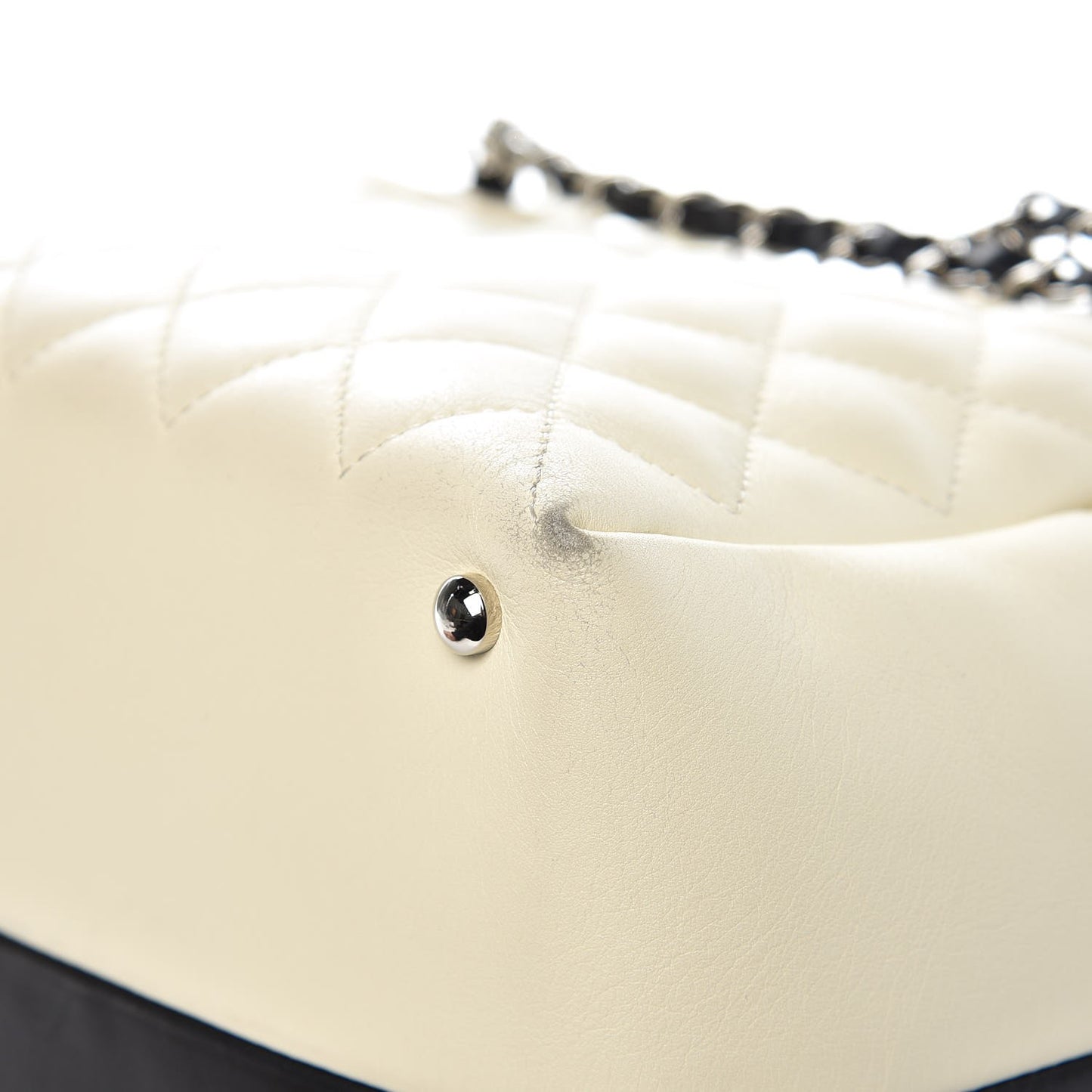 Calfskin Quilted Large Feather Weight Bowling Bag Black Ivory