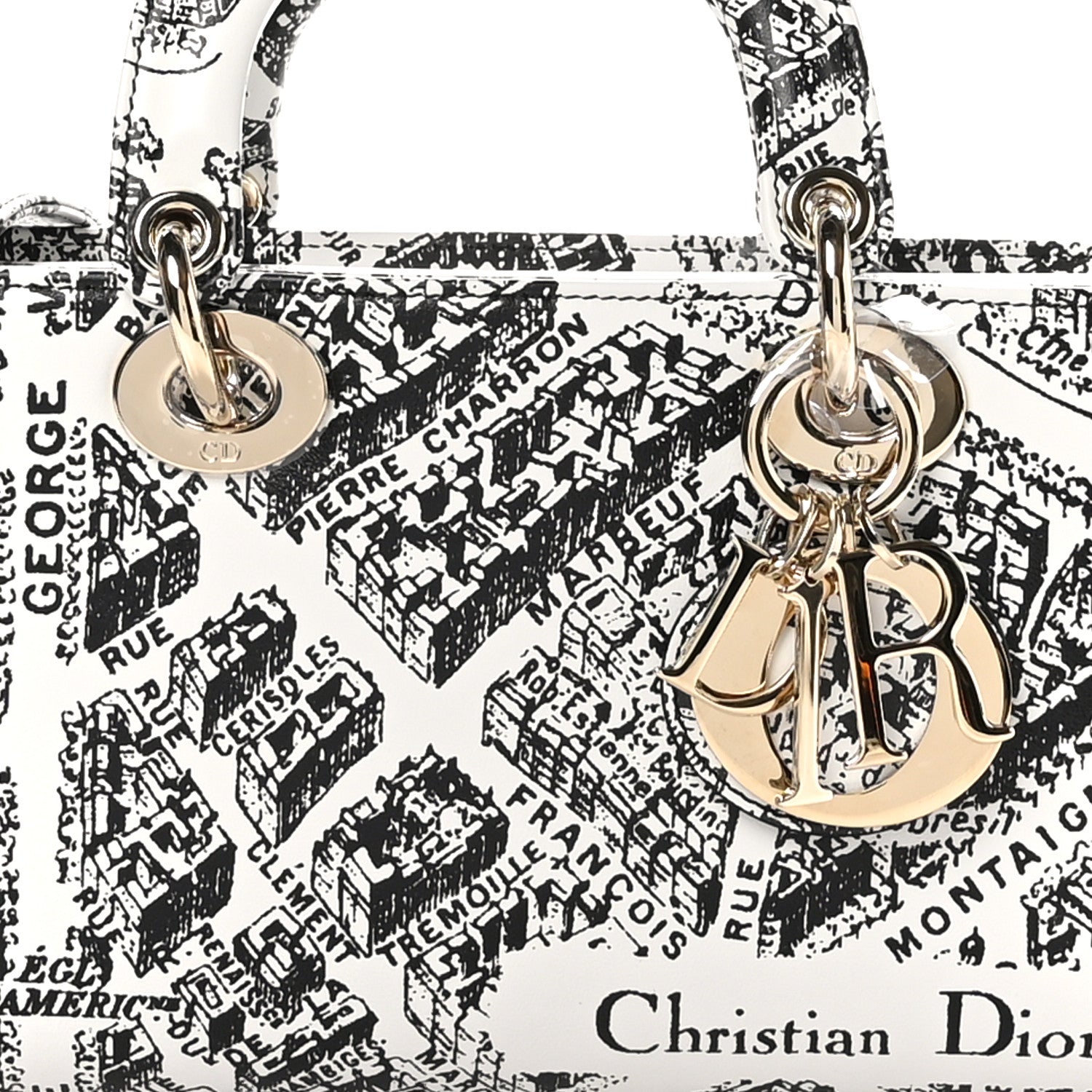Christian Dior Calfskin Plan De Paris Printed Lady D-Joy White Black 8 of 10