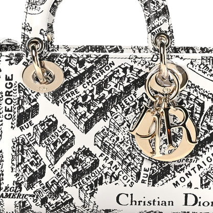 Christian Dior Calfskin Plan De Paris Printed Lady D-Joy White Black 8 of 10