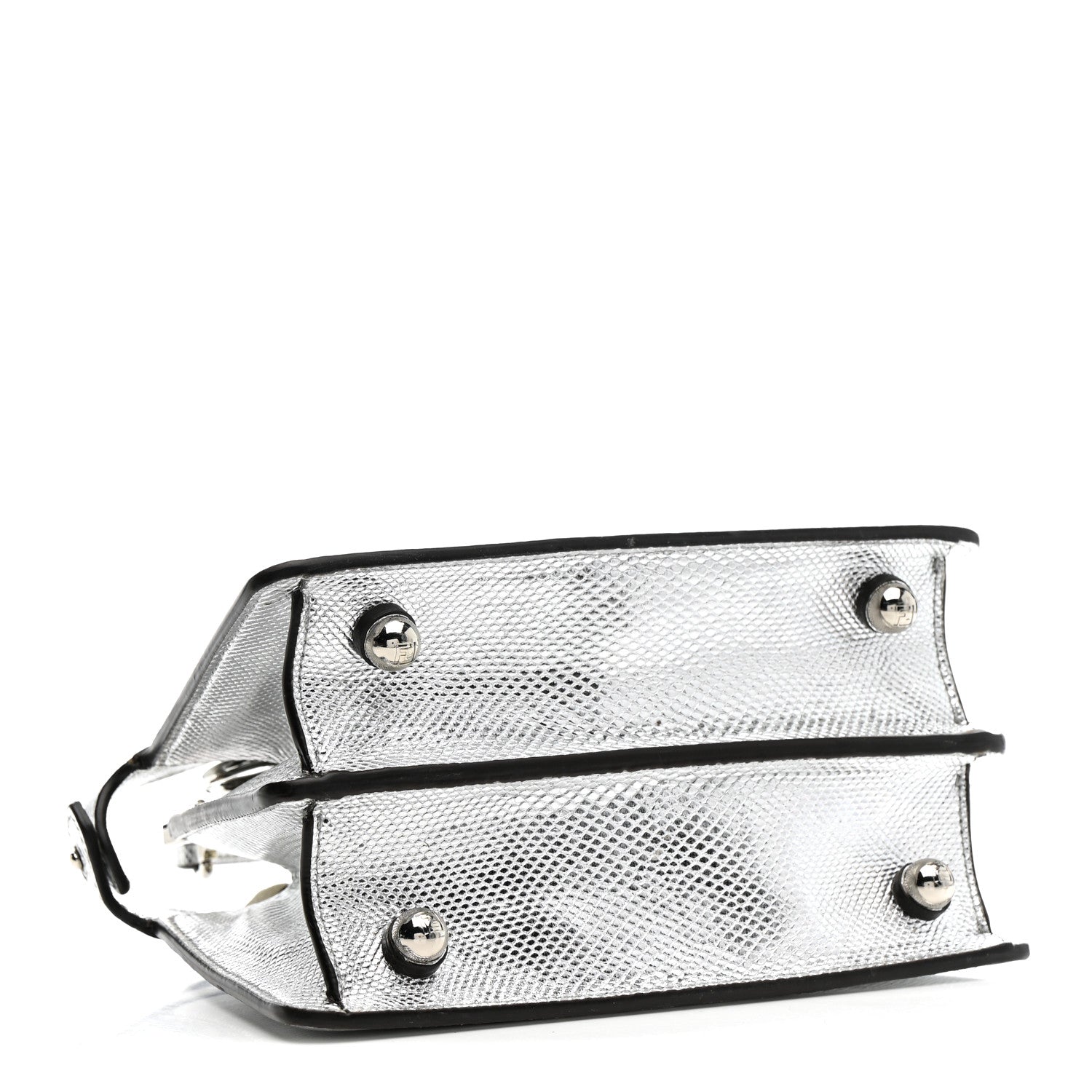 Fendi Metallic Karung Petite Peekaboo I SEE U Satchel Argento