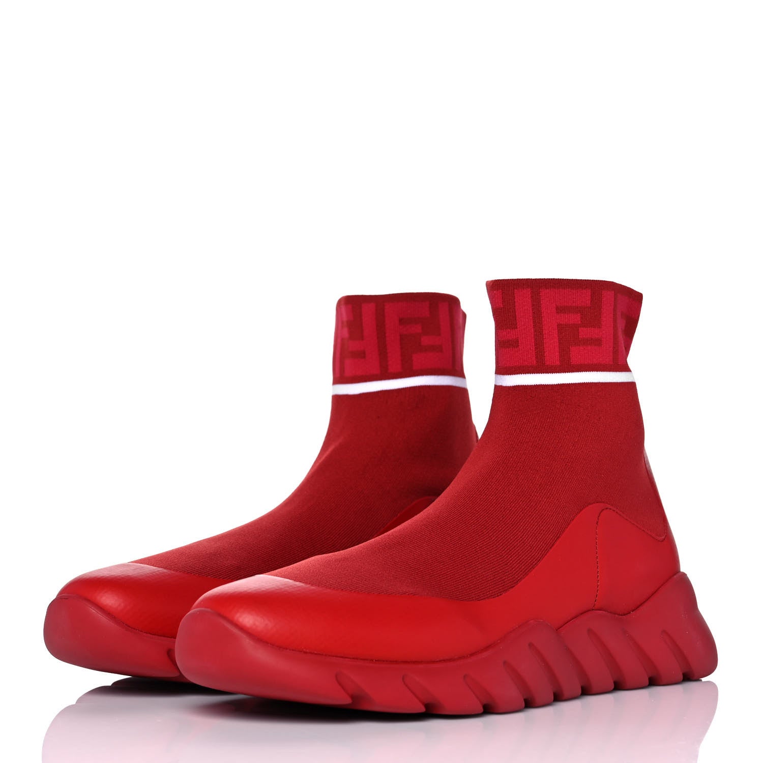 Fendi Jersey FF Mania Mens High Top Sock Sneakers 8 Red 3 of 8