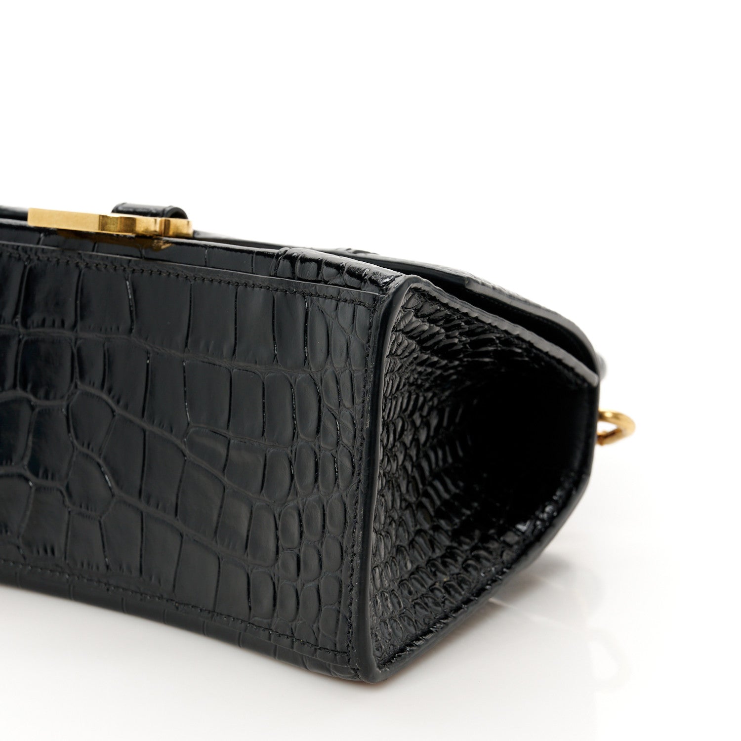 Balenciaga Shiny Calfskin Crocodile Embossed Small Hourglass Top Handle Bag Black 10 of 10
