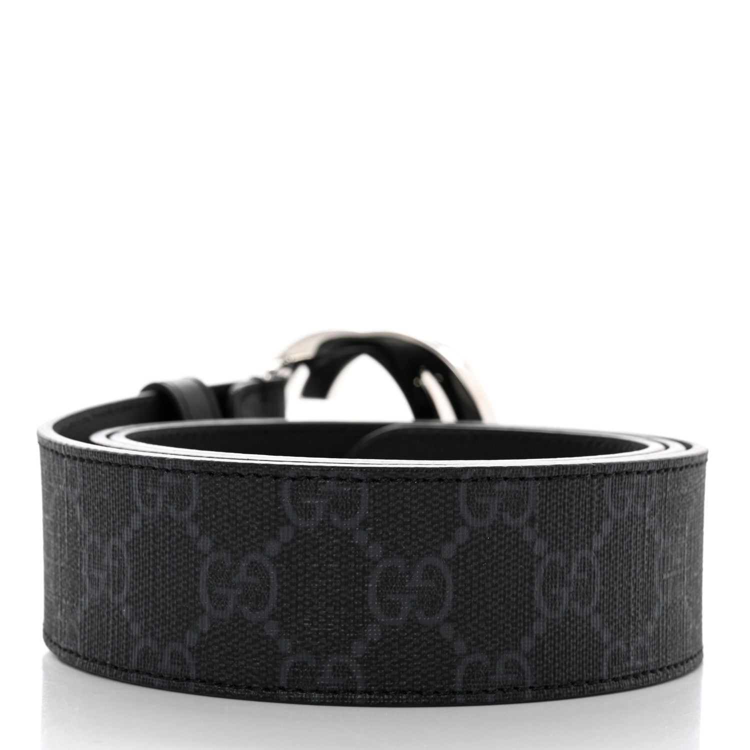 Gucci GG Supreme Monogram Selleria Calfskin Interlocking G 40mm Belt 95 38 Black Grey 2 of 6