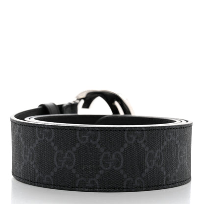Gucci GG Supreme Monogram Selleria Calfskin Interlocking G 40mm Belt 95 38 Black Grey 2 of 6