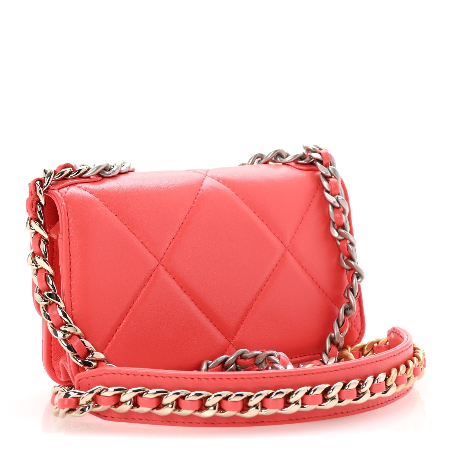 Chanel Lambskin Quilted Chanel 19 Flap Phone Holder With Chain Coral 3 of 11