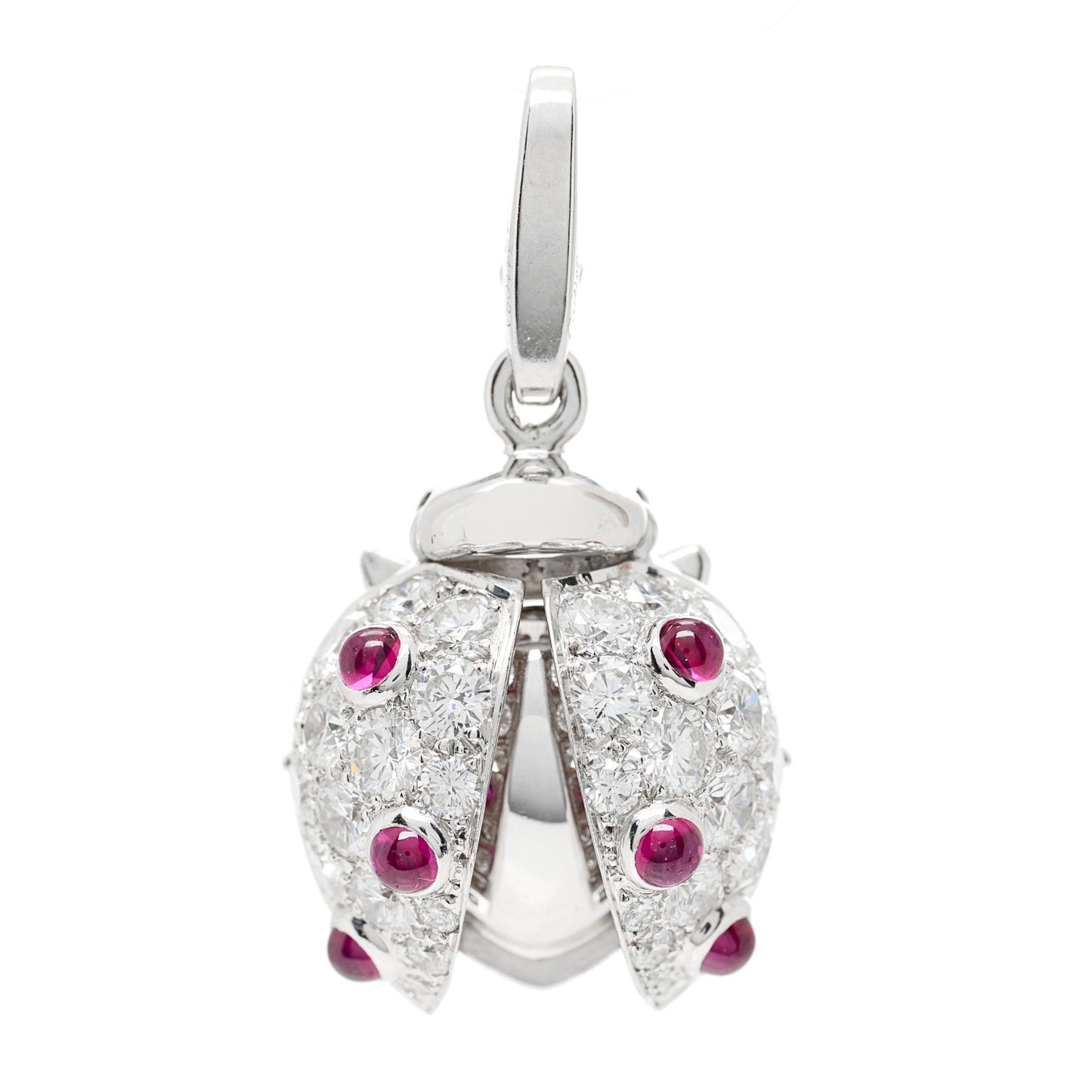 18K White Gold Diamond Ruby Ladybug Charm