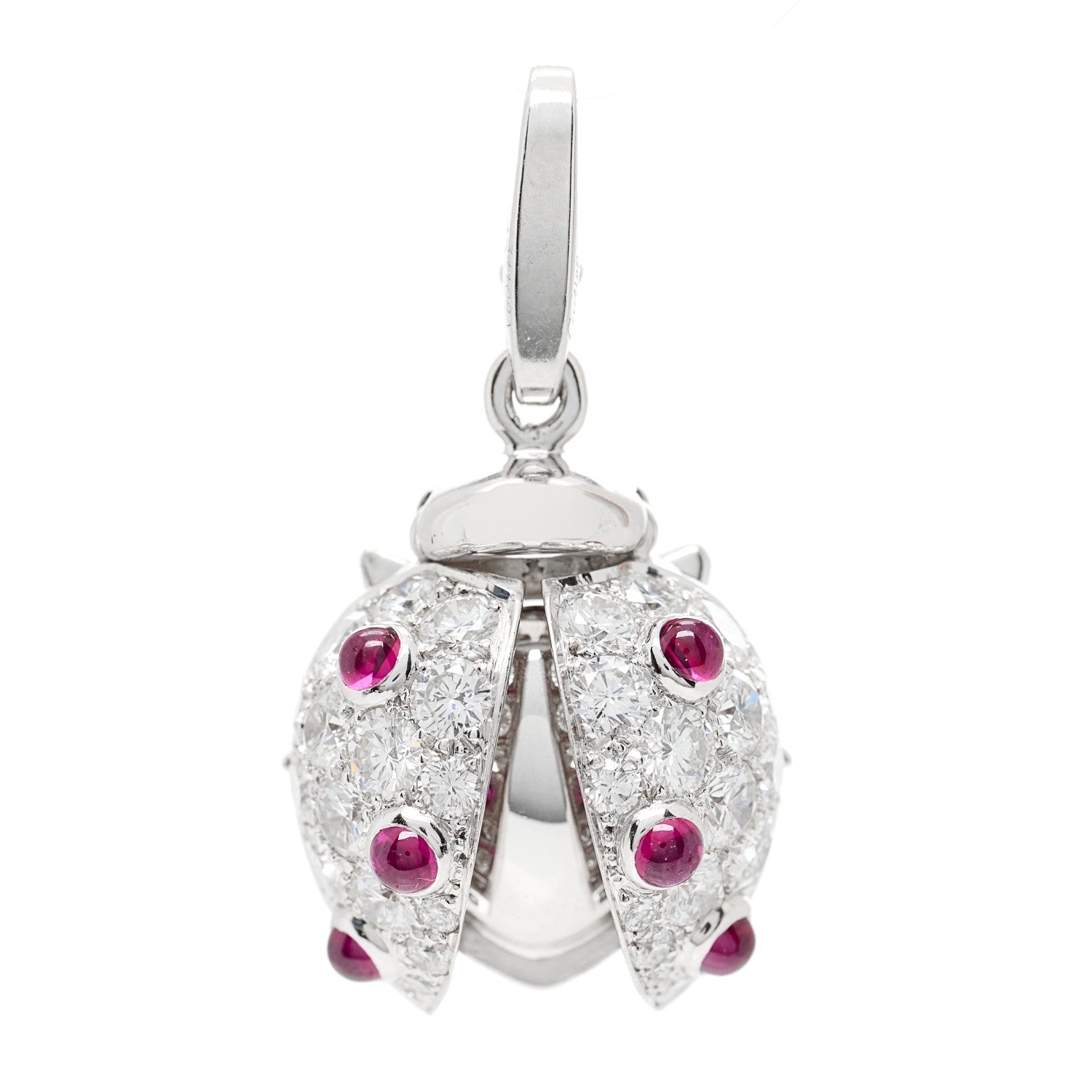 Cartier 18K White Gold Diamond Ruby Ladybug Charm 3 of 6