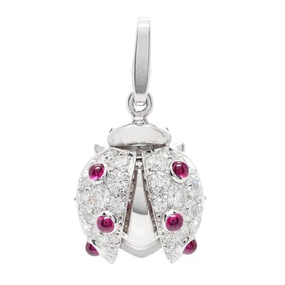 Cartier 18K White Gold Diamond Ruby Ladybug Charm 3 of 6