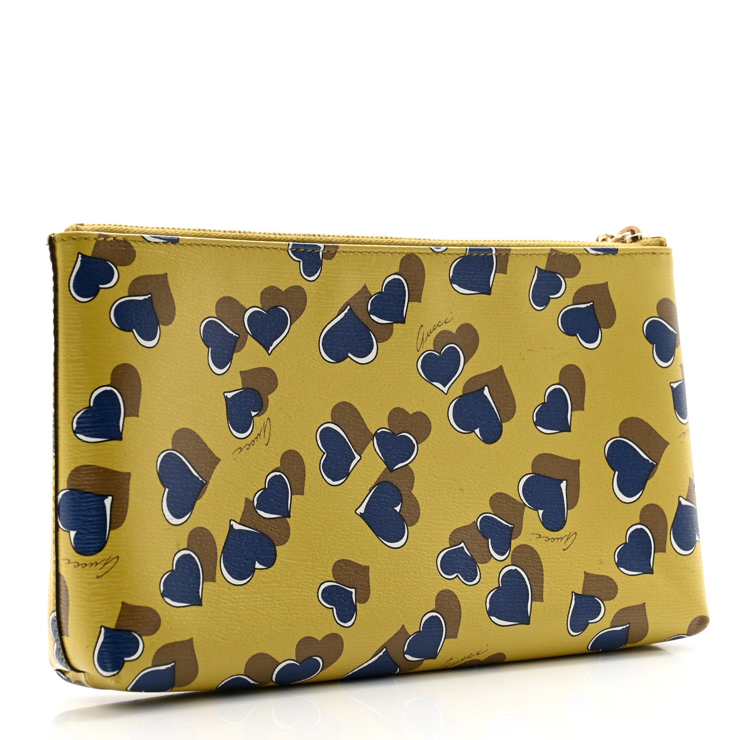 Gucci Calfskin Heartbeat Print Large Pouch Yellow Multicolor 3 of 11