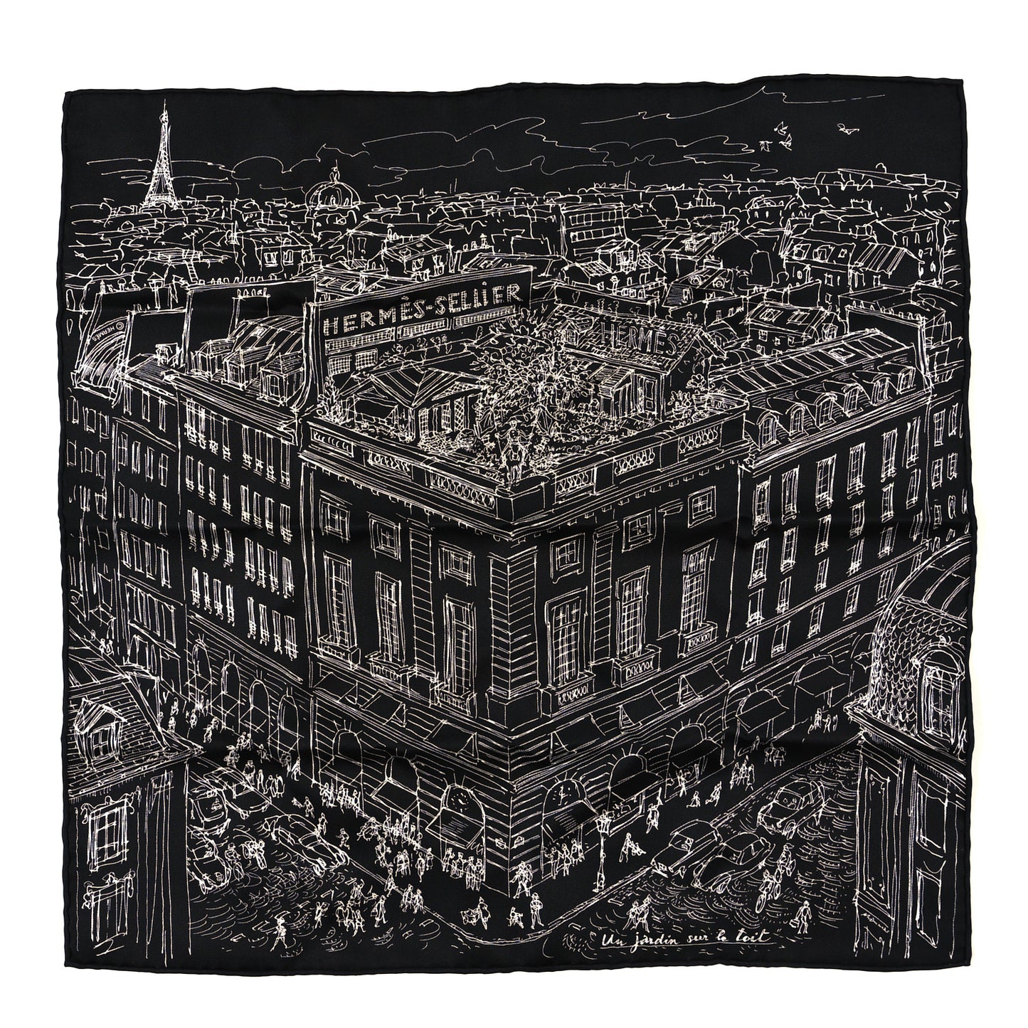 Silk Un Jardin Sur Le Toit Pocket Square Black White