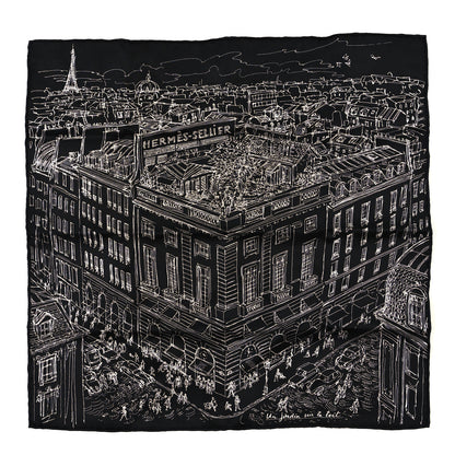 Hermes Silk Un Jardin Sur Le Toit Pocket Square Black White 1 of 4