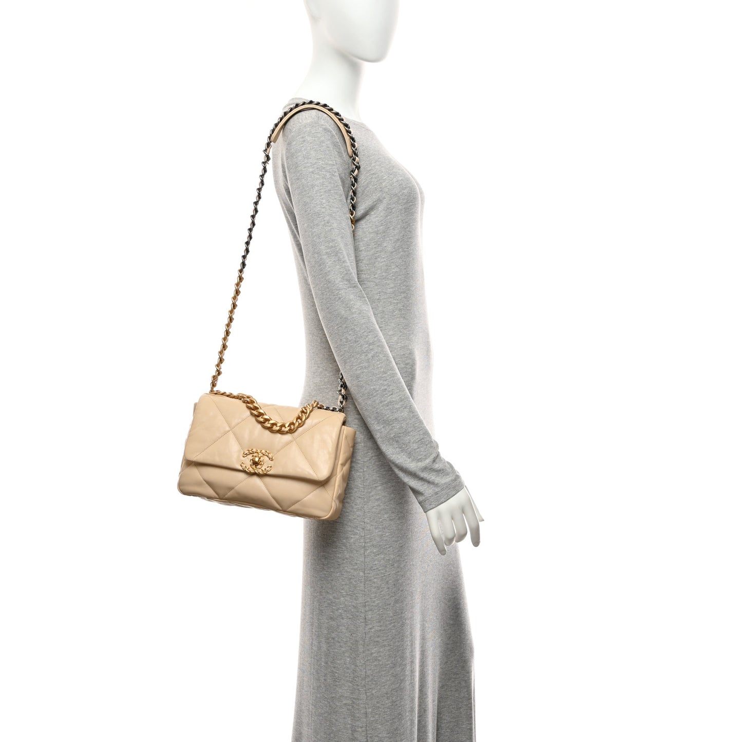 Lambskin Quilted Medium Chanel 19 Flap Light Beige