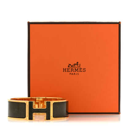 Hermes Enamel Glitter Wide Clic Clac H Bracelet GM Black Dore 5 of 5