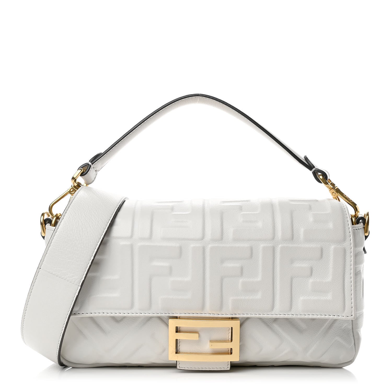 Fendi Nappa FF 1974 Embossed Baguette White 1 of 4