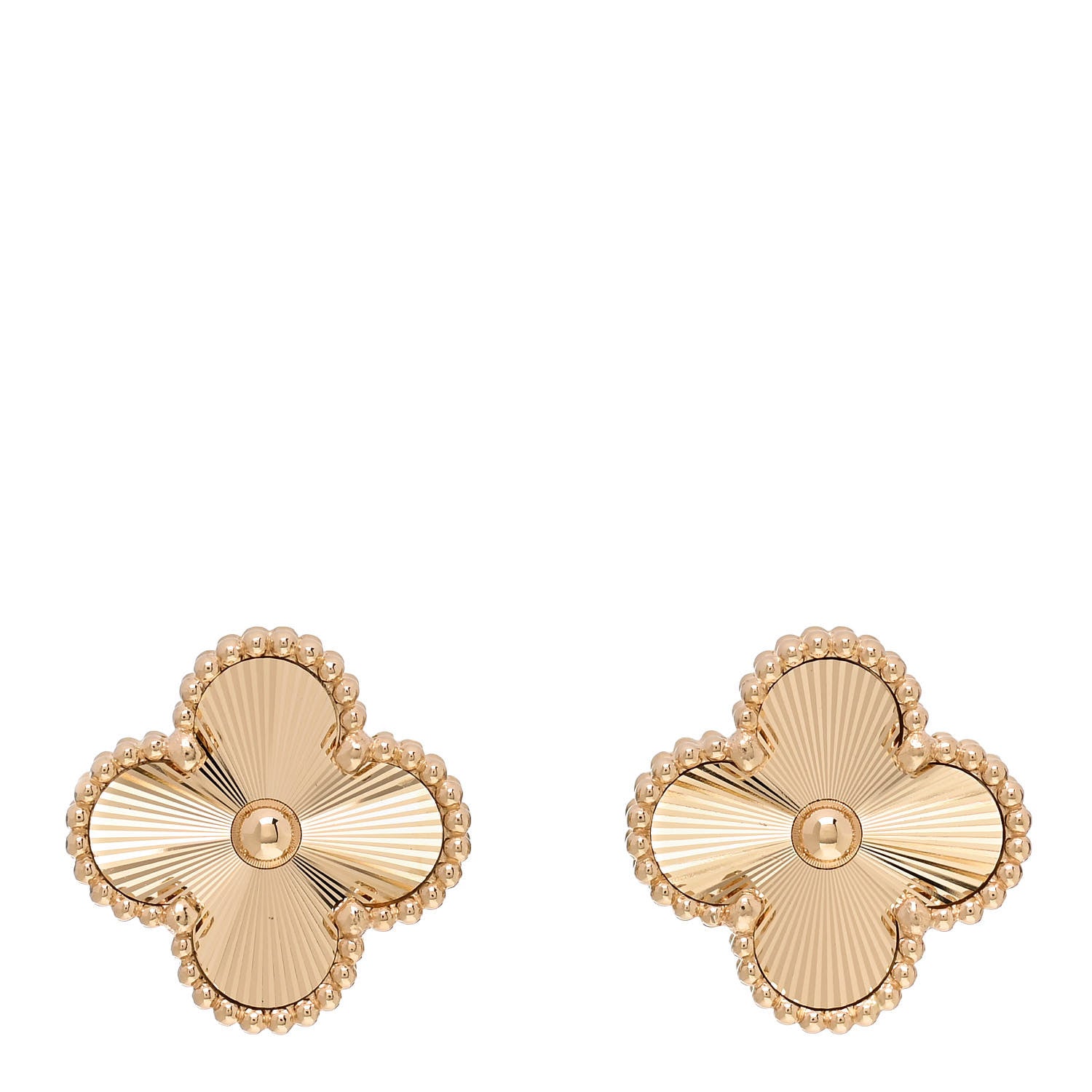 Van Cleef & Arpels 18K Yellow Gold Guilloche Vintage Alhambra Earrings 1 of 5
