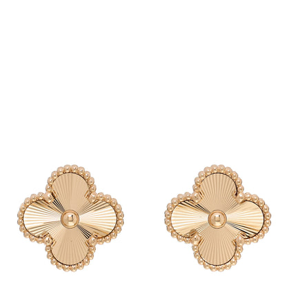 Van Cleef & Arpels 18K Yellow Gold Guilloche Vintage Alhambra Earrings 1 of 5