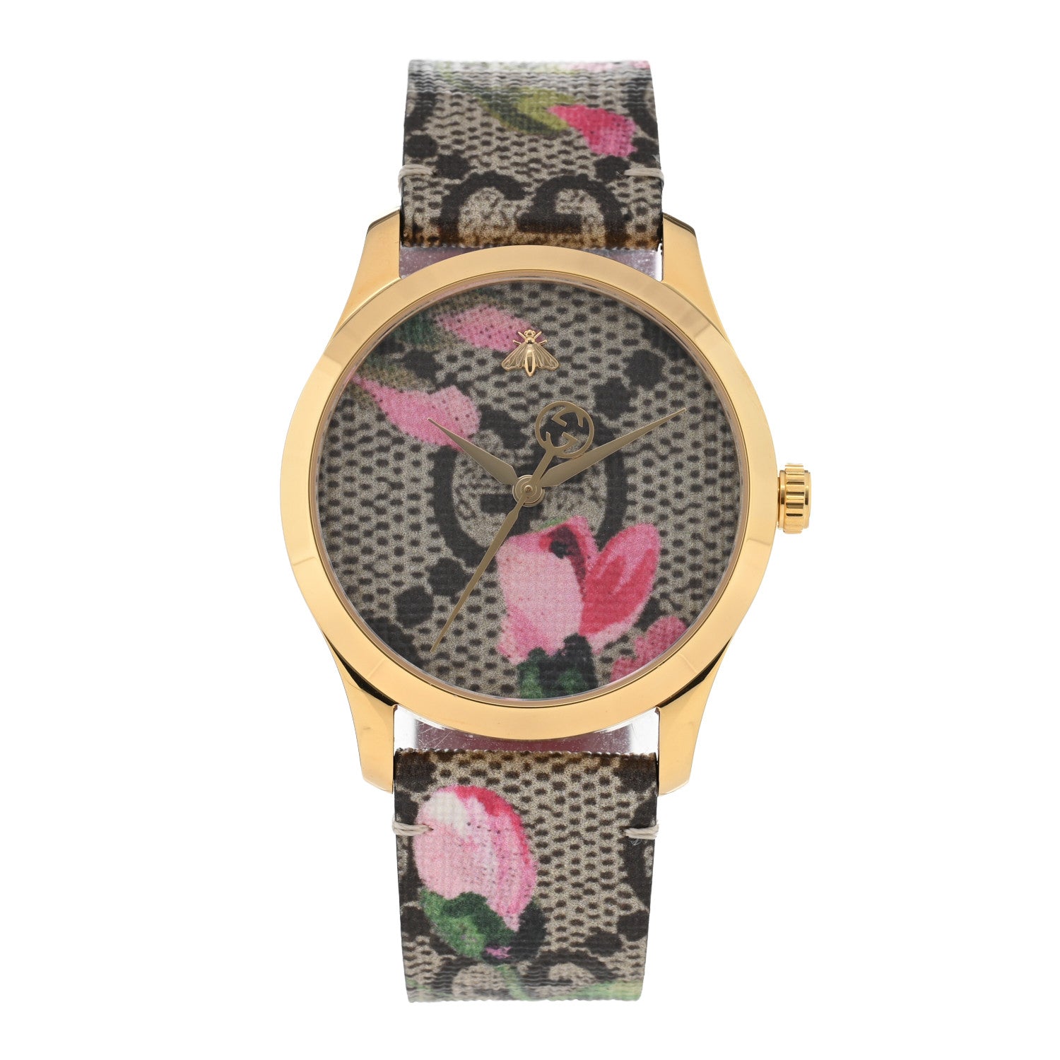 Gucci Stainless Steel Canvas 38mm G-Timeless Supreme GG Blooms Quartz Watch Brown 1 of 5