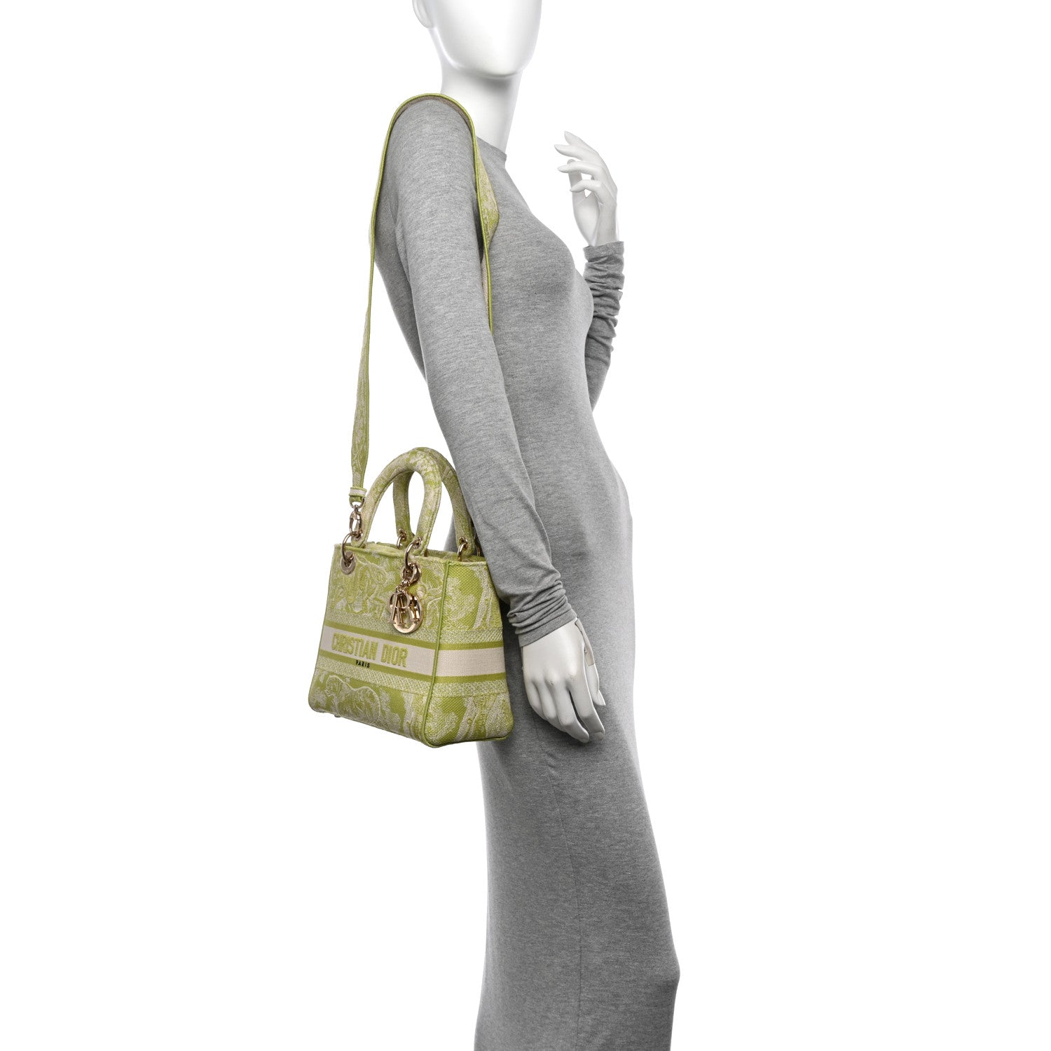 Christian Dior Canvas Toile De Jouy Reverse Embroidered Medium Lady D-Lite Green 2 of 12