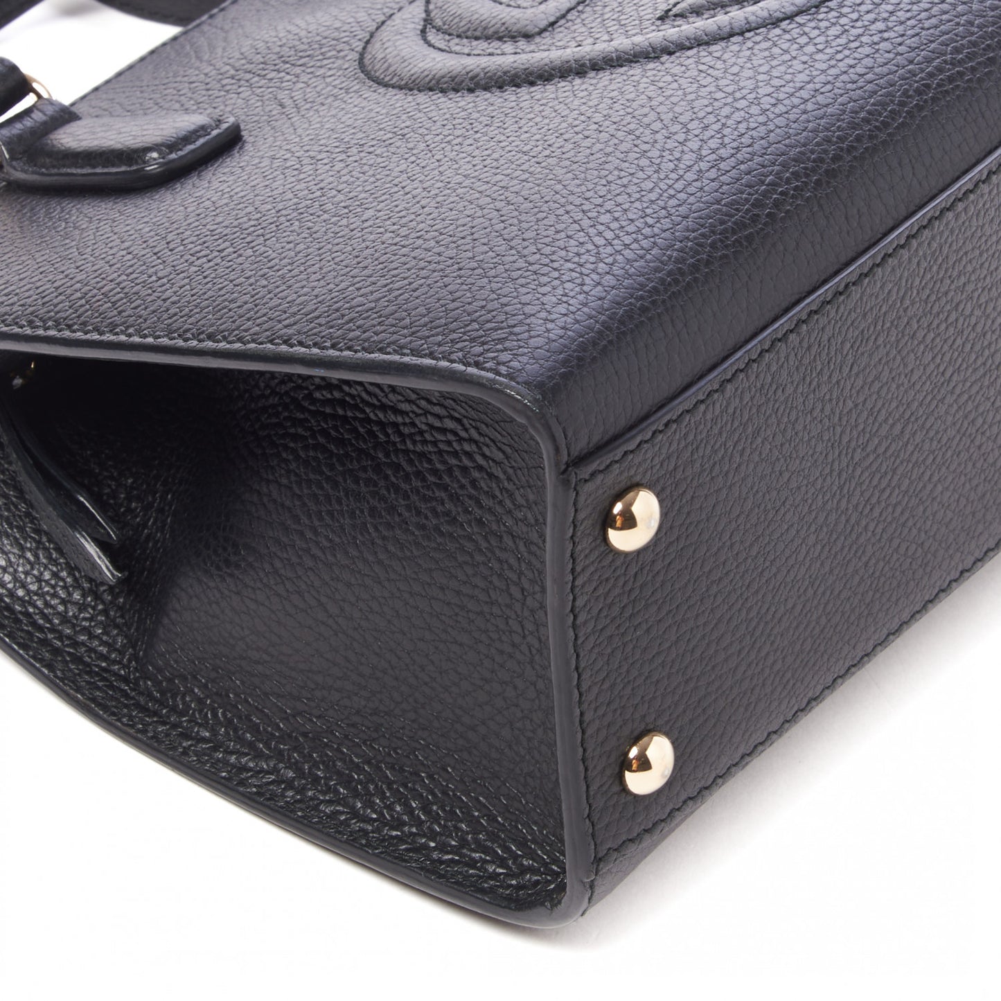 Pebbled Calfskin Medium Soho Top Handle Satchel Black