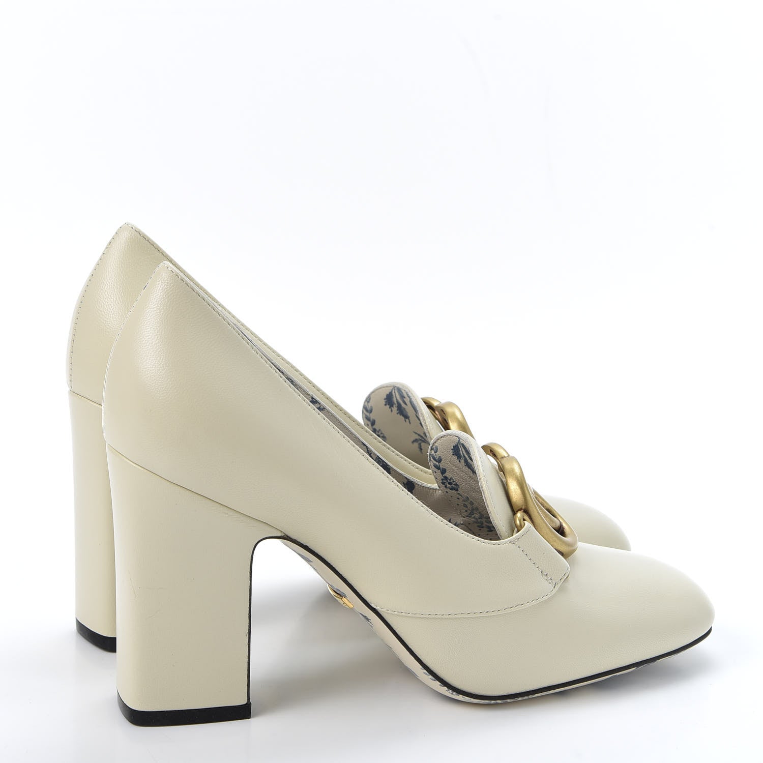 Gucci Malaga Kid GG Victoire 95mm Loafer Pumps 37 Vintage White 4 of 11