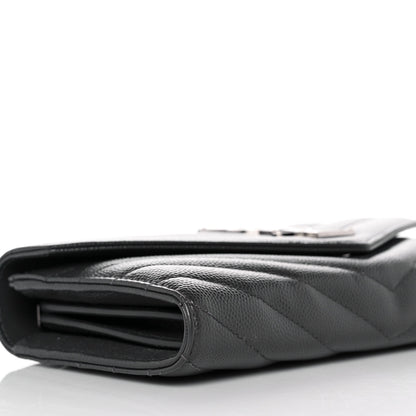 Saint Laurent Grain De Poudre Matelasse Chevron Monogram Flap Wallet Coal 9 of 11
