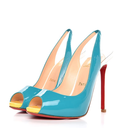 Christian Louboutin Patent Flo Sling 120 Pumps 36.5 Caraibes Canari 3 of 9