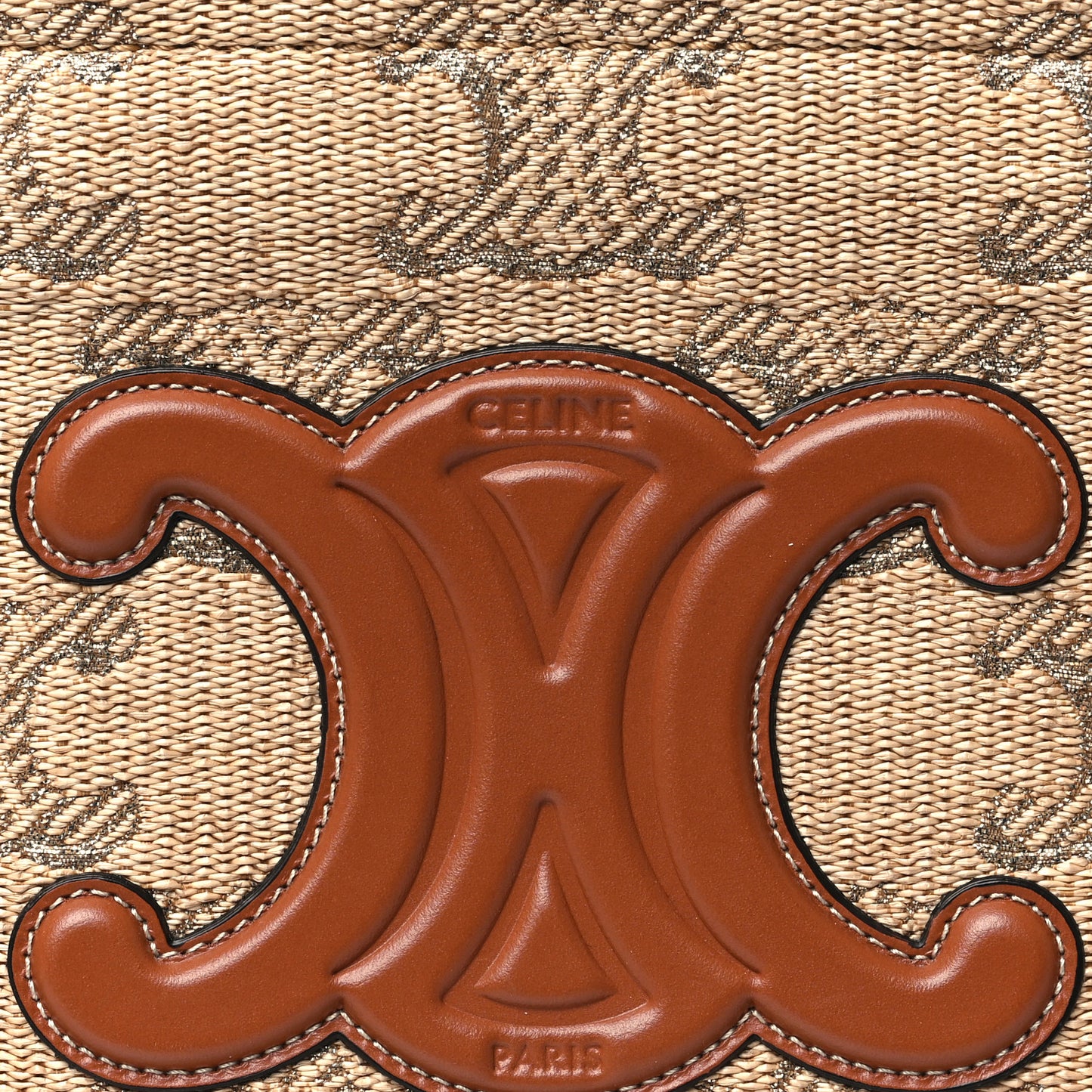Raffia Effect Calfskin Triomphe Jacquard Cabas Thais Natural Silver
