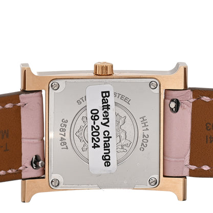Hermes Stainless Steel Alligator Diamond Mother of Pearl 21mm Heure H Hour Quartz Watch Rose Pale 4 of 5