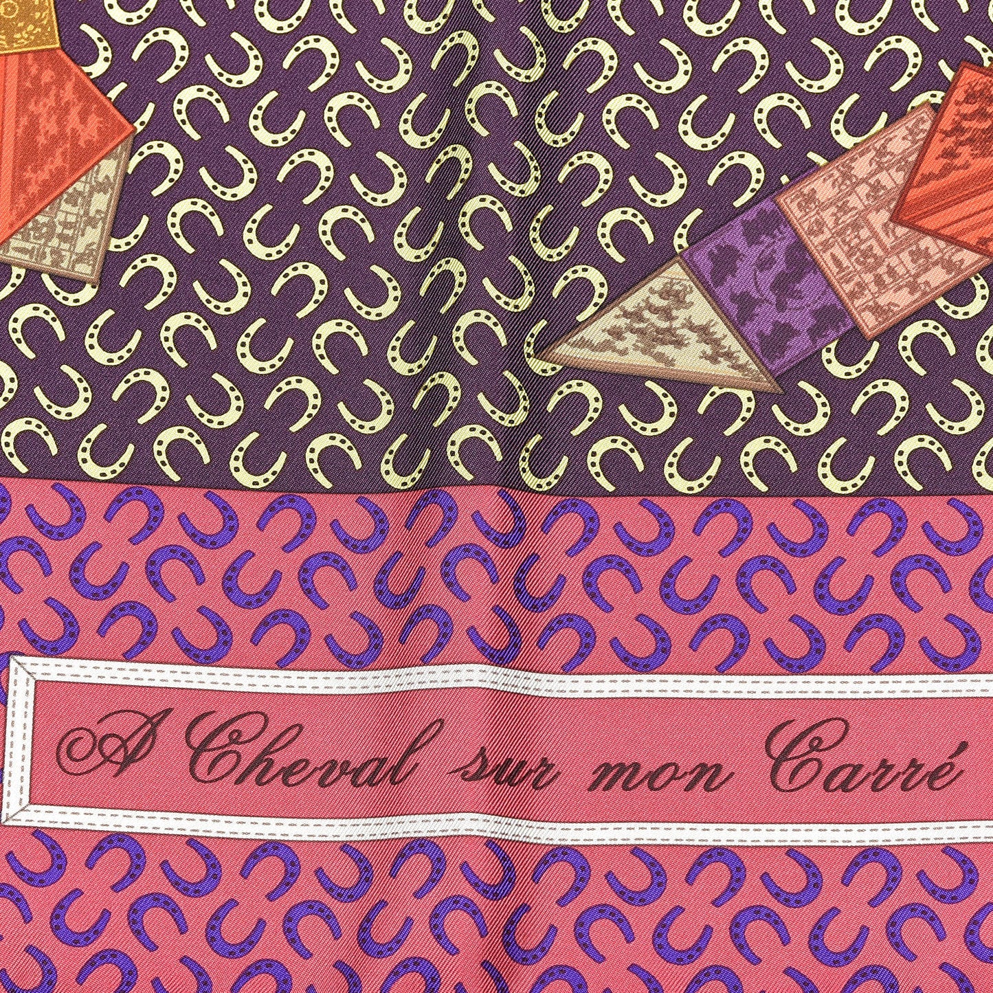Silk A Cheval Sur Mon Carre Scarf 90 Aubergine Framboise Jaune