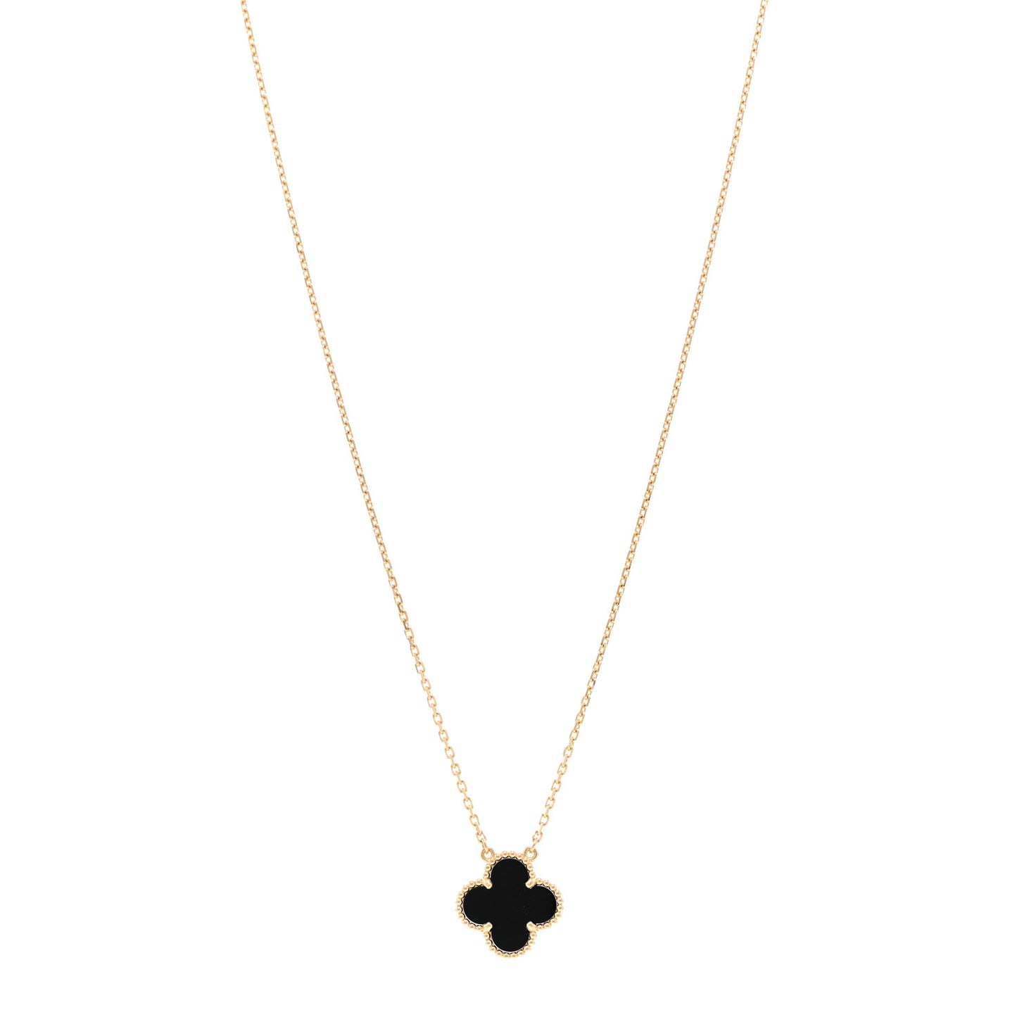 18K Yellow Gold Black Onyx Vintage Alhambra Pendant Necklace