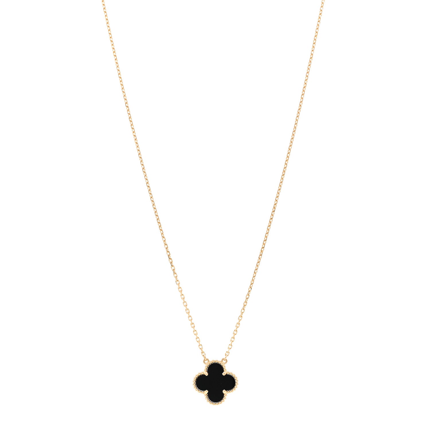 Van Cleef & Arpels 18K Yellow Gold Black Onyx Vintage Alhambra Pendant Necklace 1 of 5