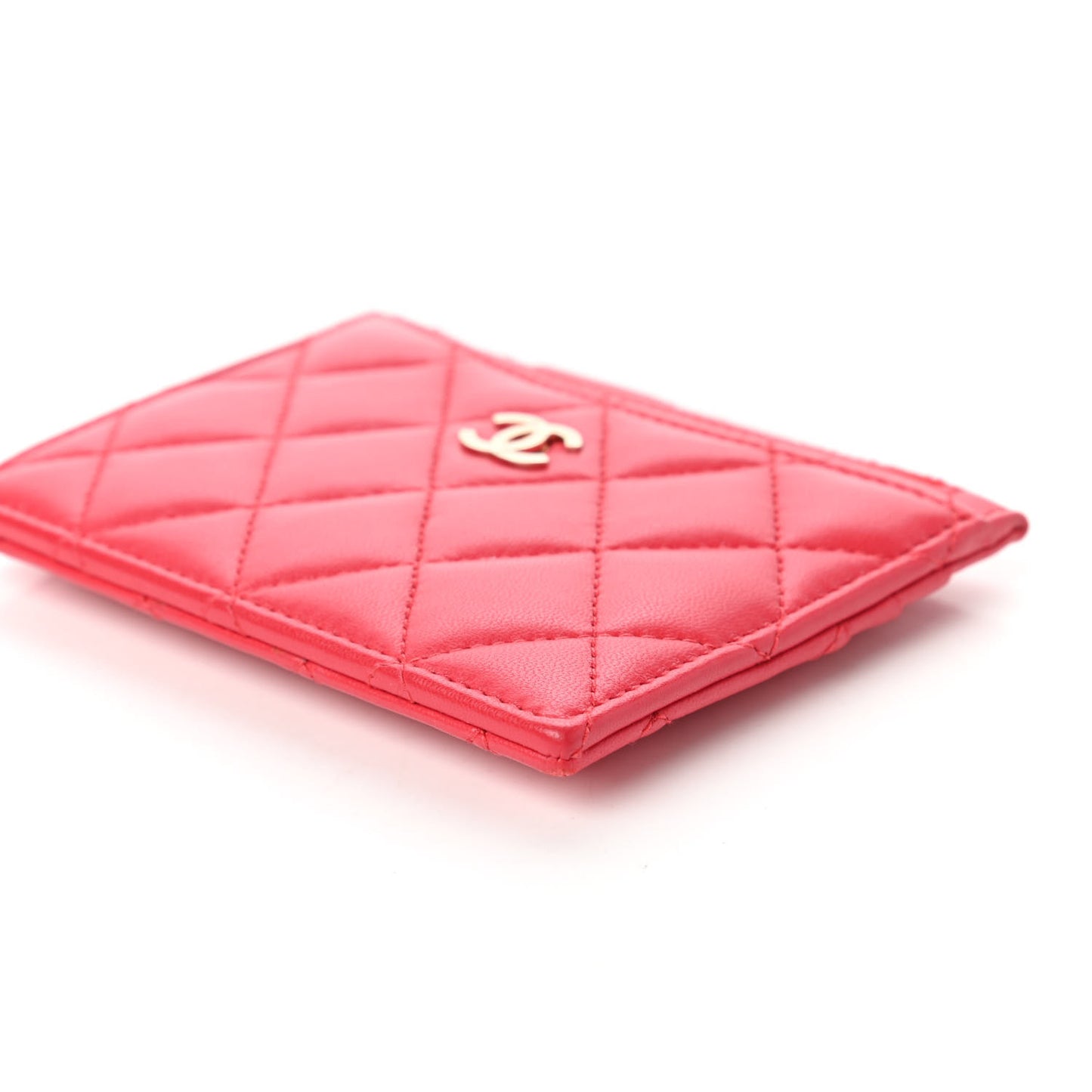 Lambskin Quilted Zip Card Holder Red