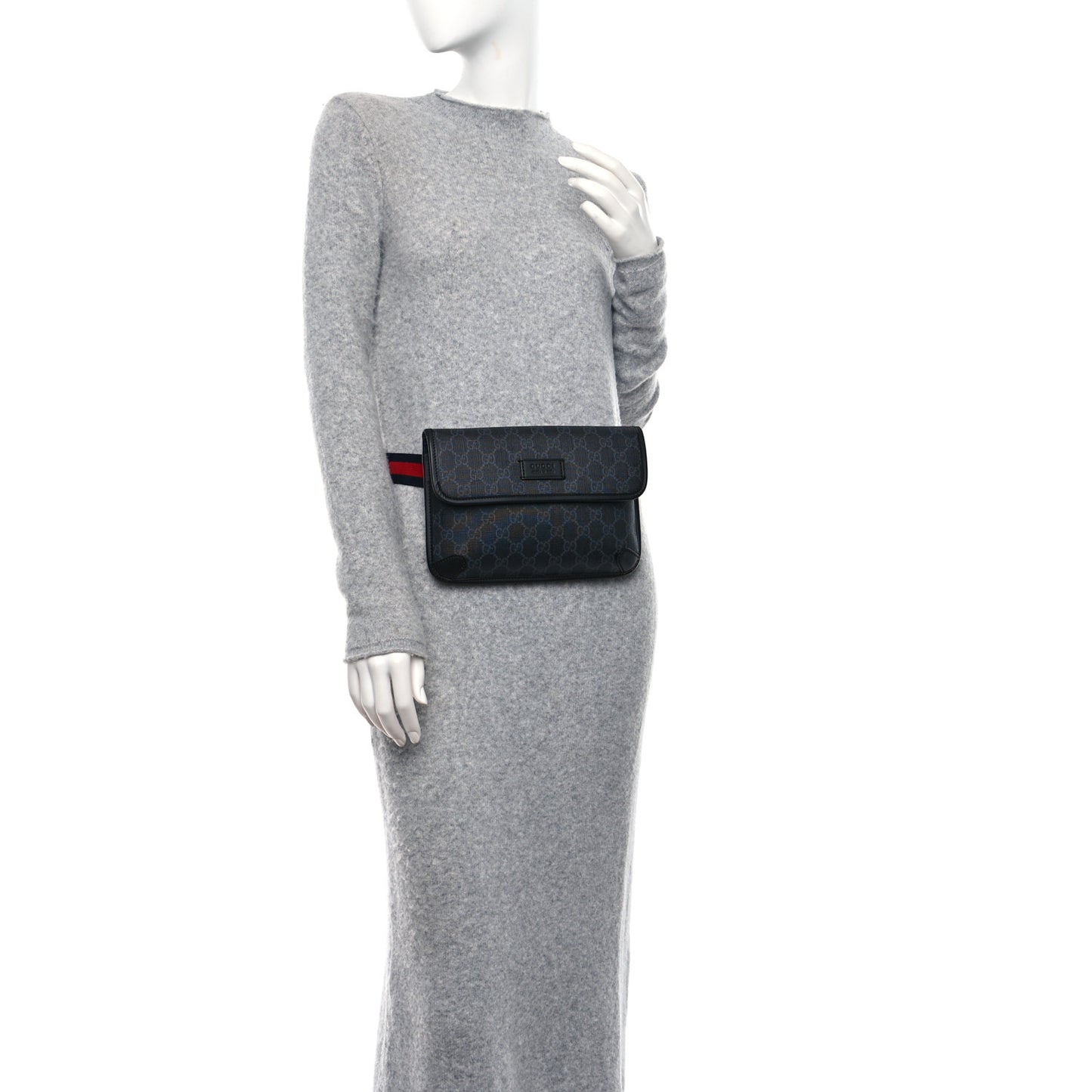GG Supreme Monogram Web Slim Belt Bag Black Grey