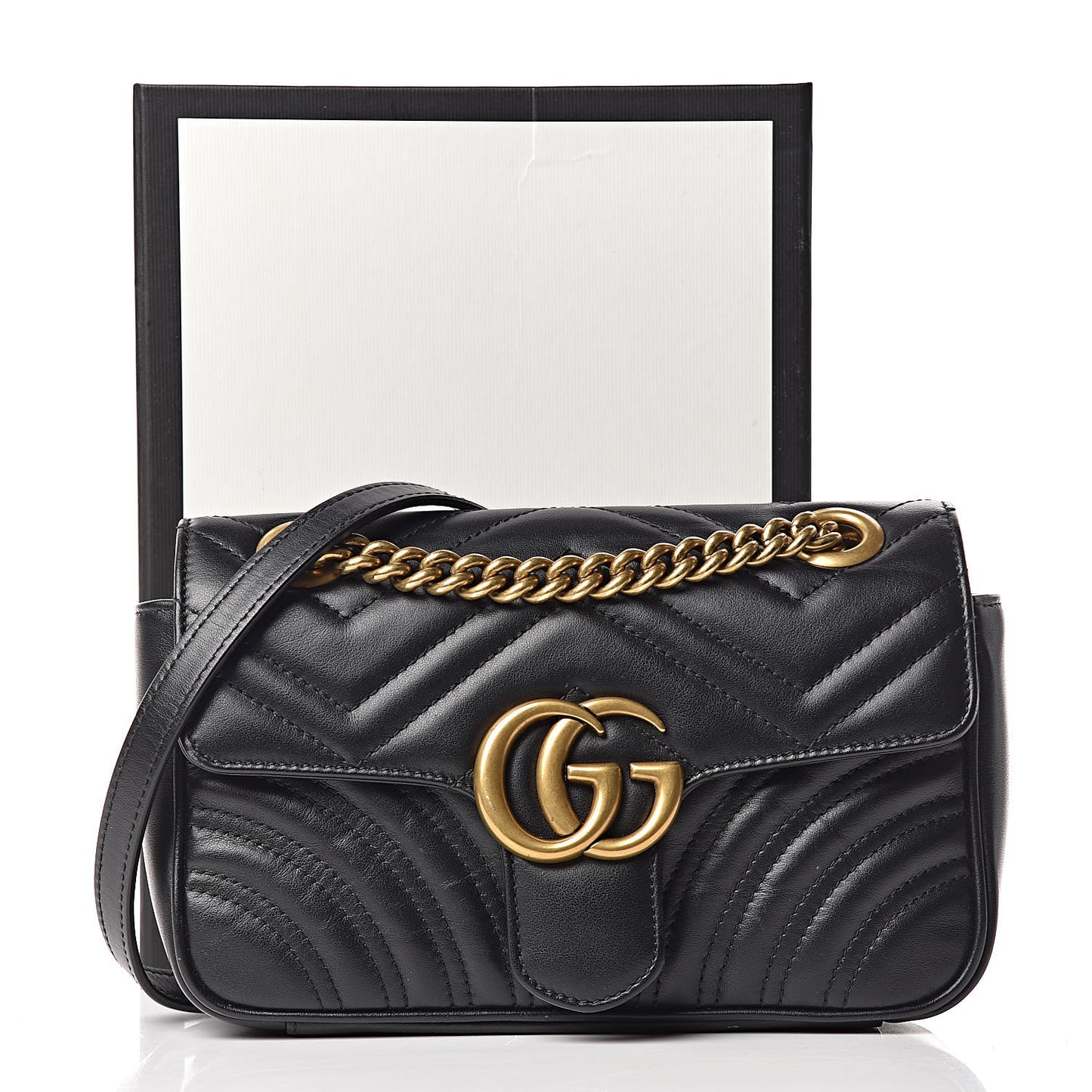 Calfskin Matelasse Mini GG Marmont Shoulder Bag Black