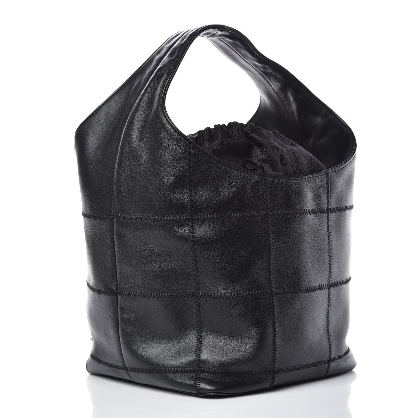 Calfskin Square Stitched Tassel Hobo Black