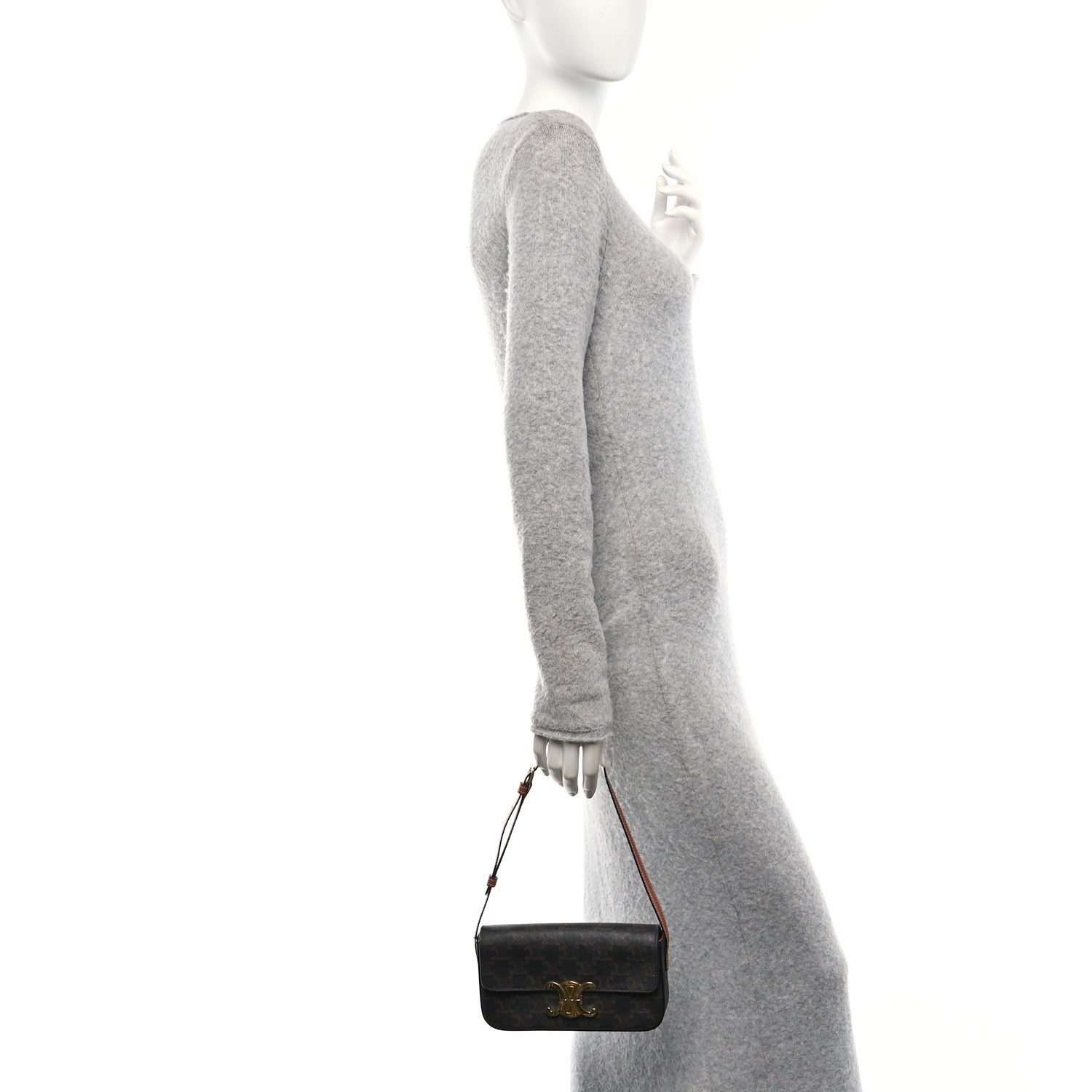 Celine Canvas Calfskin Triomphe Shoulder Bag Tan 2 of 10