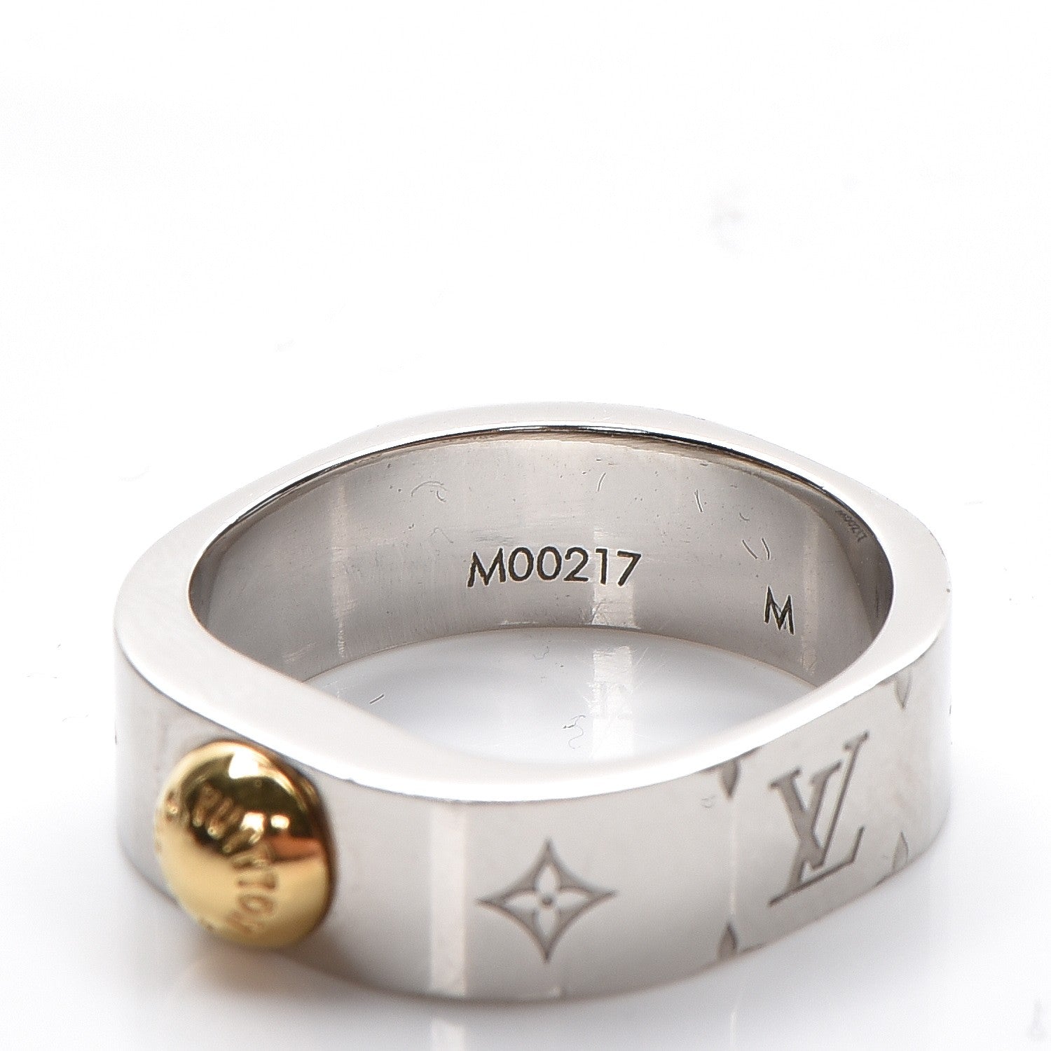 Louis Vuitton Brass Monogram Engraved Nanogram Ring M Palladium 5 of 9