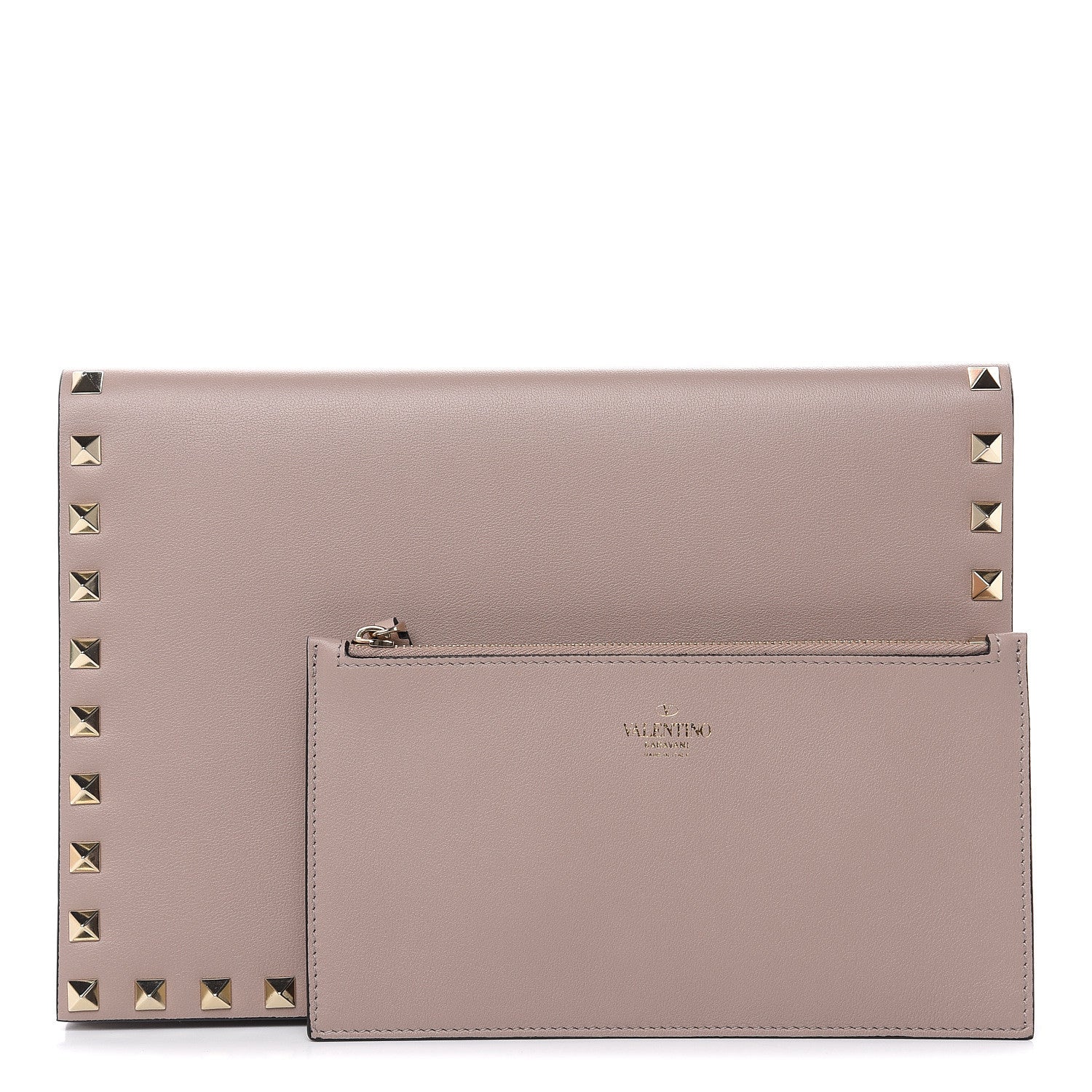 Valentino Garavani Nappa Rockstud Clutch Poudre 1 of 10