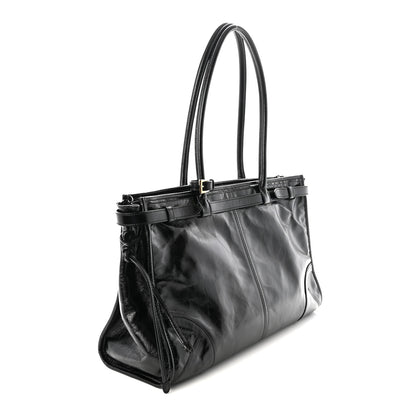 Prada Glossy Calfskin Triangle Large Bonnie Shoulder Bag Black 3 of 9
